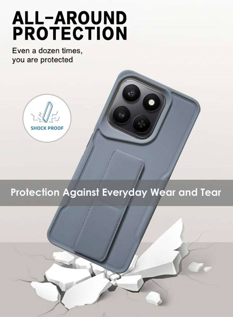 Honor X7d Hand Grip Case Cover - Magnetic Hand Grip Holder & Kickstand Case For Honor X7d - Strong Grip for Magnetic Car Holder, Stylish Silicone Case & Functional, Ultimate Convenience & Hands-Free Viewing - Grey - Image 3